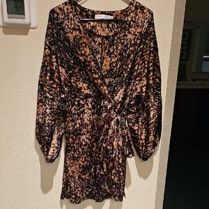 NewNoTags Floret Studios Black and Gold & Rust Orange Faux Wrap Dress